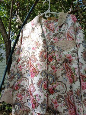 Vtg Victoria's Secret Gold Label Pink Paisley Satin Pajama Set sz M
